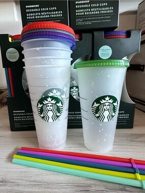 Starbucks Reusable Confetti Color-Change Cold Cups with Colorful Lids , New
